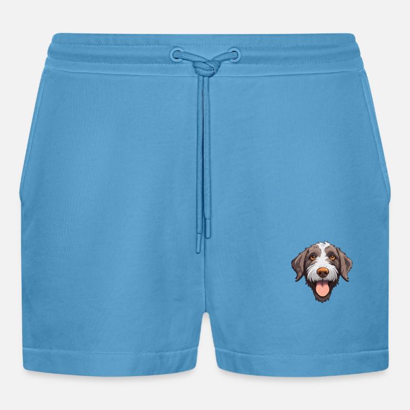 Deutsches drahthaariges Pointer-Hund-Rasse-Aquarell-Auto - Organic Relaxed Cropped Shorts Made in EU -  Sol Blue