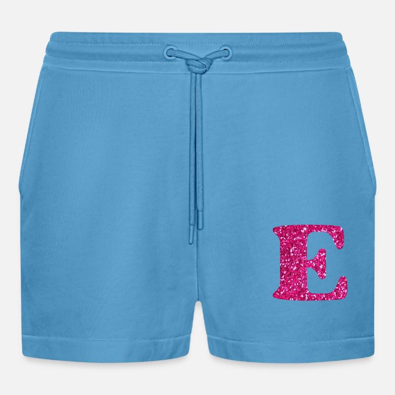 Buchstabe e rosa Glitzer - Organic Relaxed Cropped Shorts Made in EU -  Sol Blue