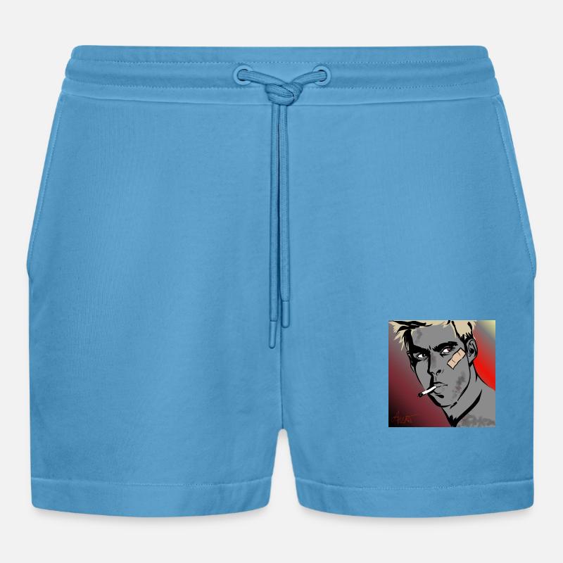 Mann mit Zigarette - Organic Relaxed Cropped Shorts Made in EU -  Sol Blue