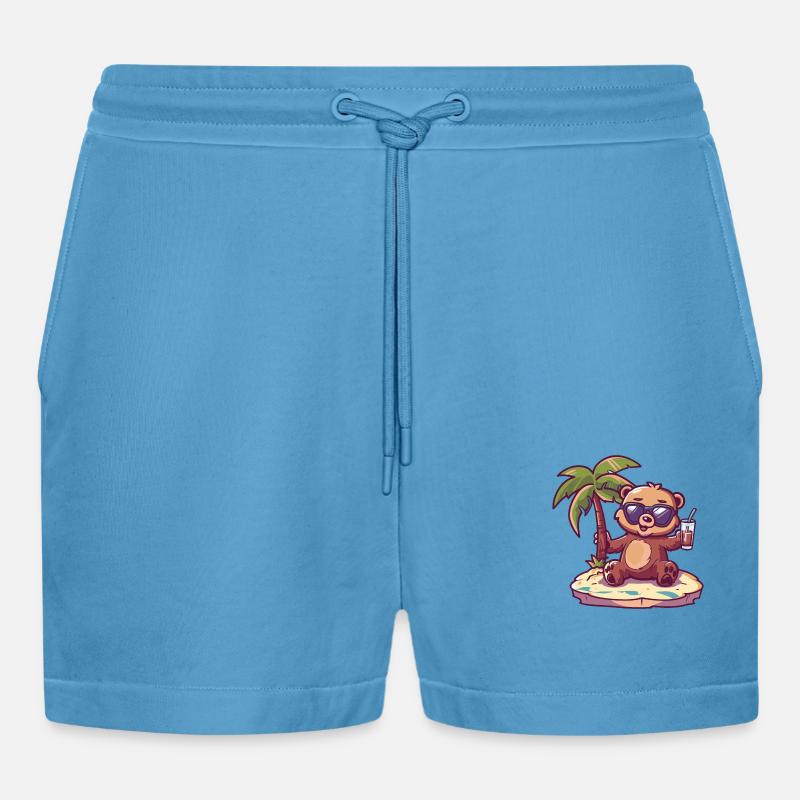 Bär Sommer Strand Comic - Organic Relaxed Cropped Shorts Made in EU - Sol Blue