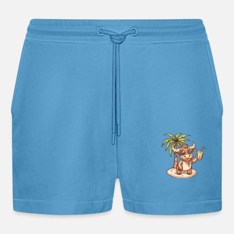 Stier Sommer Strand Comic - Organic Relaxed Cropped Shorts Made in EU -  Sol Blue