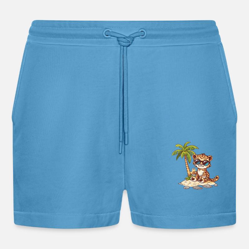Leopard Sommer Strand Comic - Organic Relaxed Cropped Shorts Made in EU -  Sol Blue