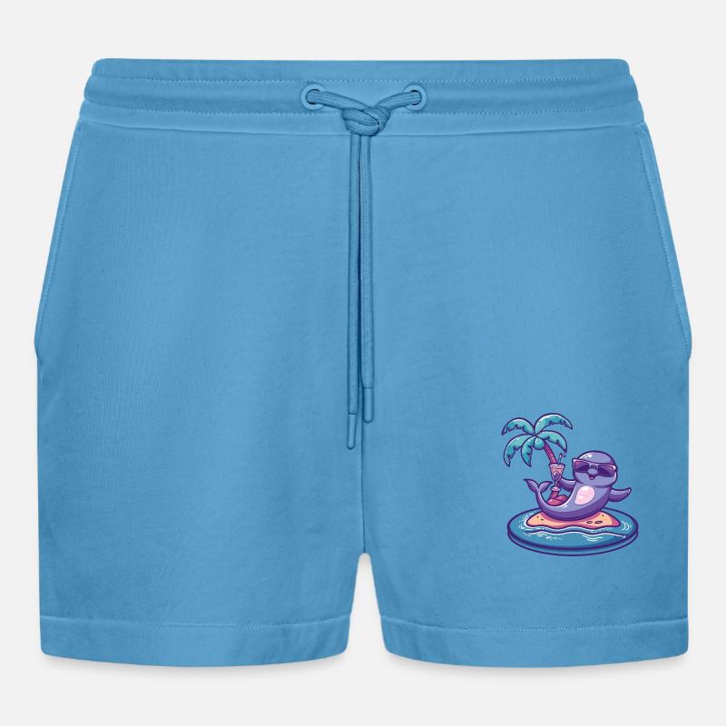 Delfin Sommer Strand Comic - Organic Relaxed Cropped Shorts Made in EU -  Sol Blue