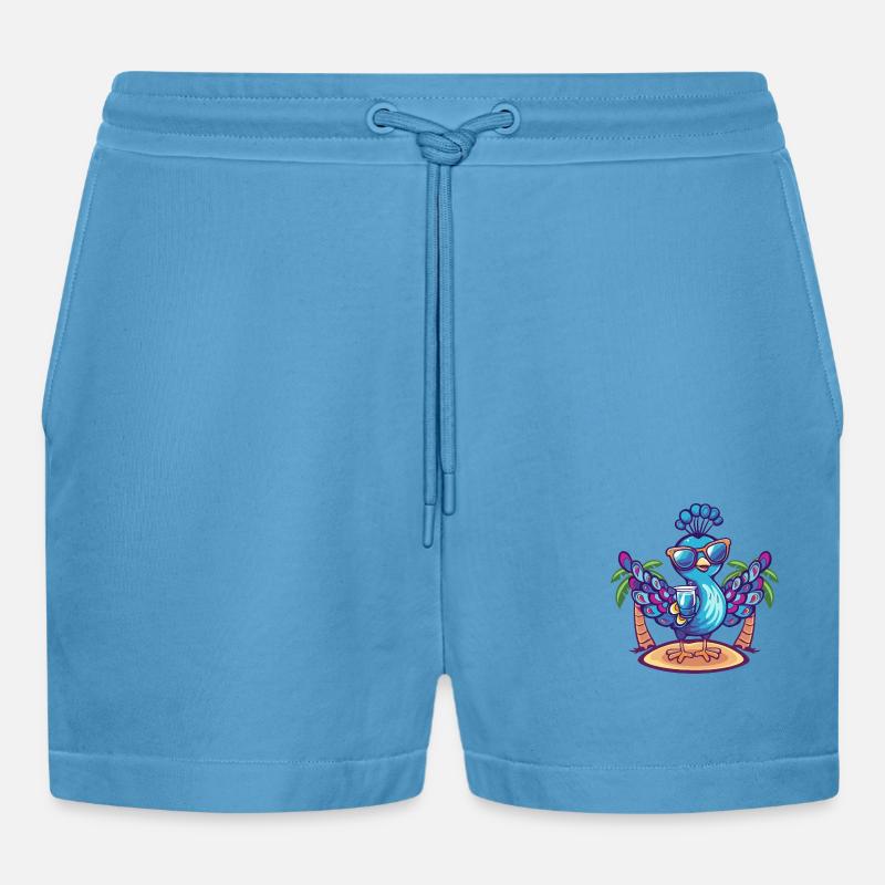 Pfau Vogel Sommer Strand Comic - Organic Relaxed Cropped Shorts Made in EU -  Sol Blue