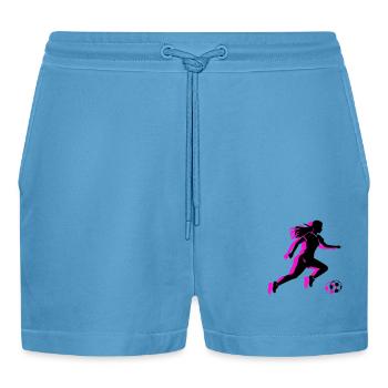 Fussballerin Symbol Fussball Spielerin Frau - Organic Relaxed Cropped Shorts Made in EU -  Sol Blue - Vorne