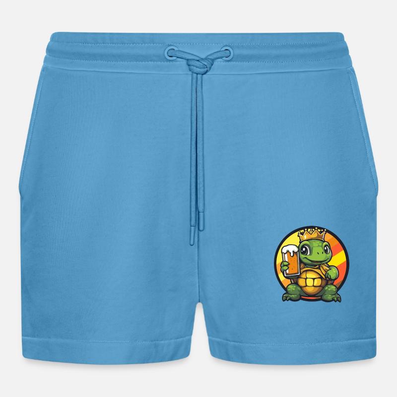 Schildkröte Bier Comic - Organic Relaxed Cropped Shorts Made in EU -  Sol Blue
