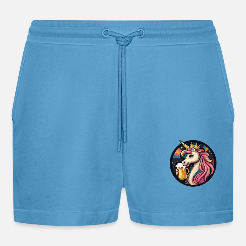 Einhorn Bier Comic - Organic Relaxed Cropped Shorts Made in EU -  Sol Blue
