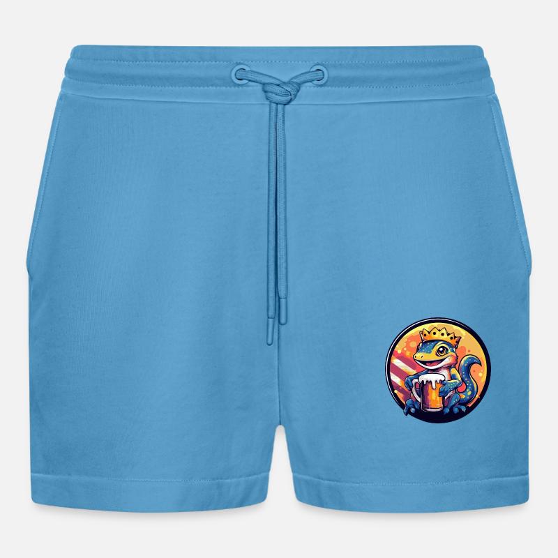 Lizard Beer Comic - Organic Relaxed Cropped Shorts Made in EU - Sol Blue