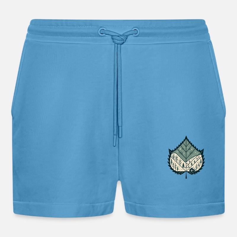Blatt mit winterlicher Landschaft - Organic Relaxed Cropped Shorts Made in EU -  Sol Blue