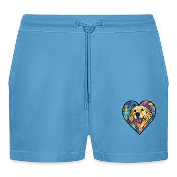 Golden Retriever Dog Heart Love - Organic Relaxed Cropped Shorts Made in EU -  Sol Blue - Front