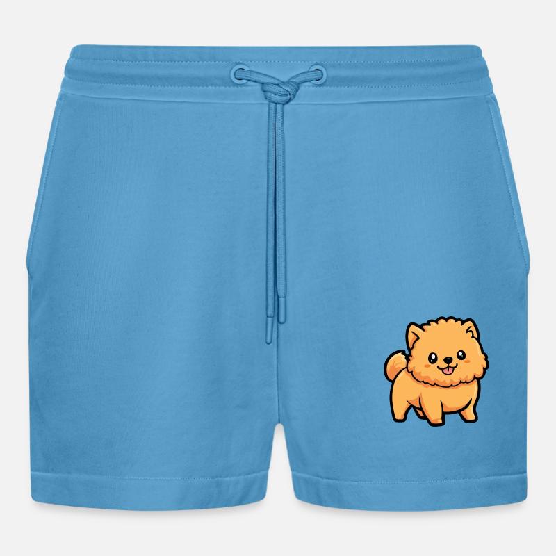 Chow Chow Dog Comic Cute - Organic Relaxed Cropped Shorts Made in EU -  Sol Blue