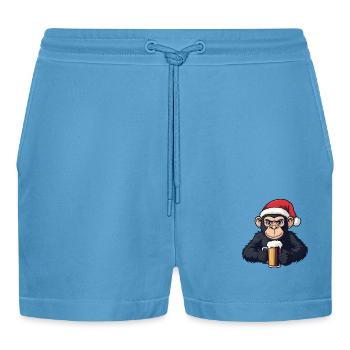 Monkey Christmas Beer - Organic Relaxed Cropped Shorts Made in EU -  Sol Blue - Front