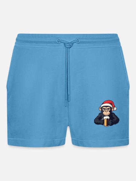 Affe Weihnachten Bier - Organic Relaxed Cropped Shorts Made in EU -  Sol Blue