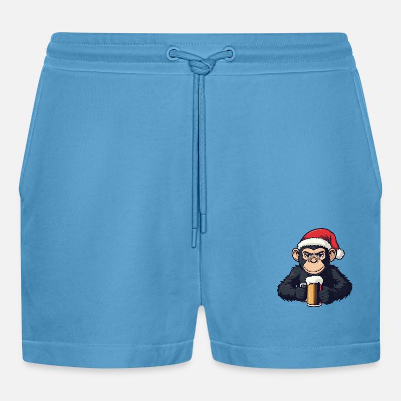 Monkey Christmas Beer - Organic Relaxed Cropped Shorts Made in EU -  Sol Blue