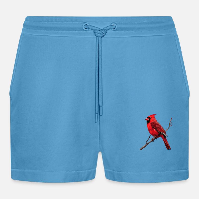 Rotkardinal Vogel - Organic Relaxed Cropped Shorts Made in EU - Sol Blue