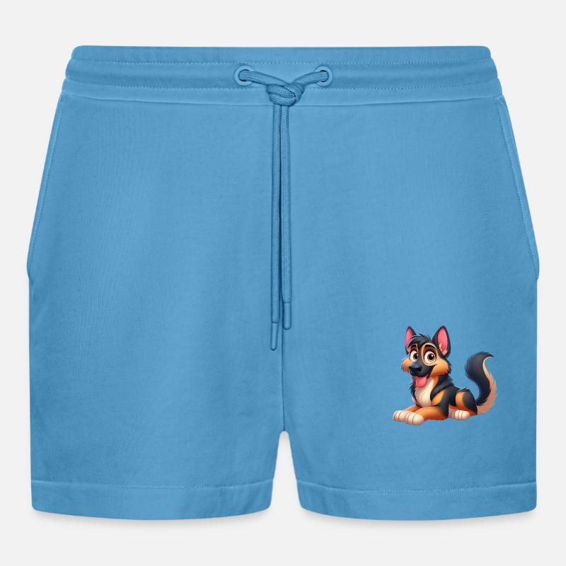 German Shepherd 10 - Organic Relaxed Cropped Shorts Made in EU - Sol Blue