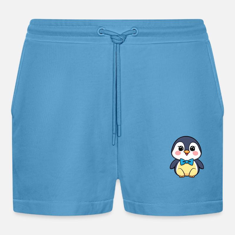 Fröhlicher Pinguin mit blauer Fliege - Organic Relaxed Cropped Shorts Made in EU -  Sol Blue