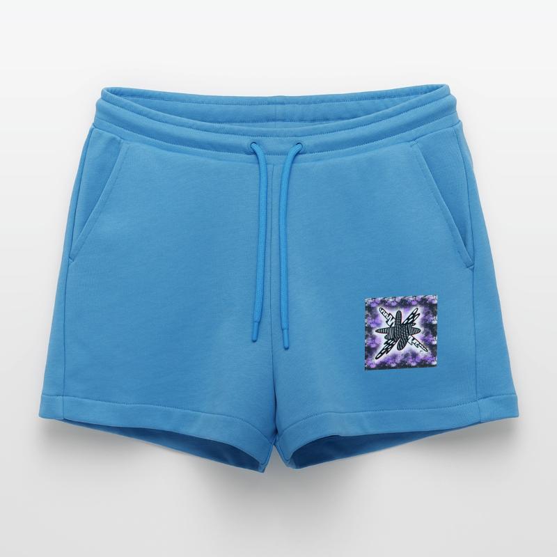Creatively patterned blob on black and violet Organic Relaxed Cropped Shorts Made in EU