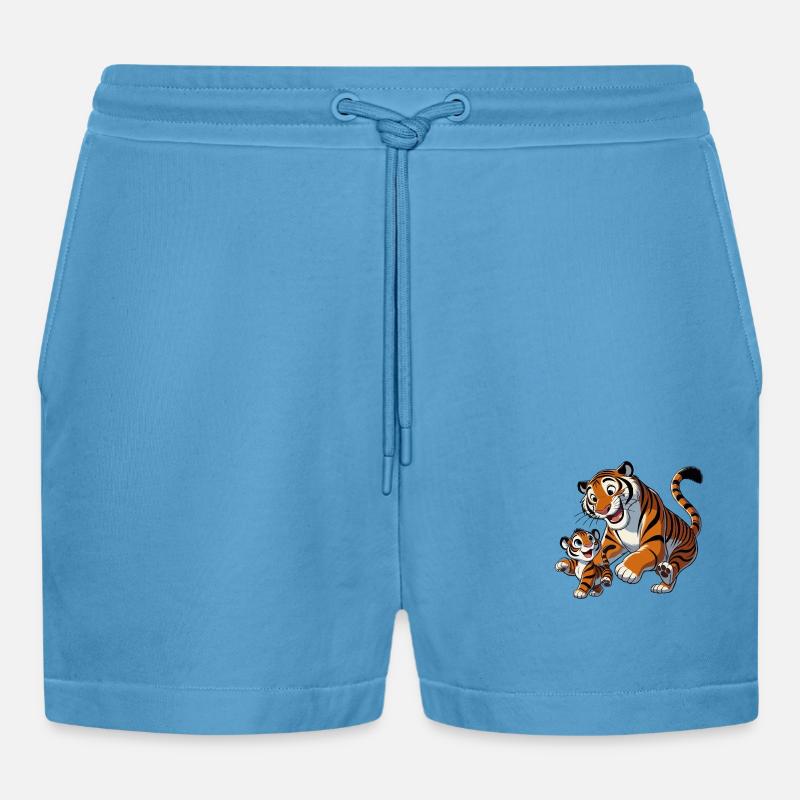 Tigermutter mit jungem Herumtollen - Organic Relaxed Cropped Shorts Made in EU -  Sol Blue