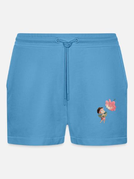 Magical fairy with peony - Organic Relaxed Cropped Shorts Made in EU - Sol Blue