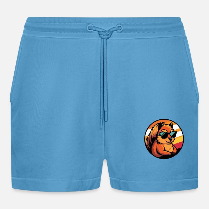 Squirrel Comic Cool - Organic Relaxed Cropped Shorts Made in EU - Sol Blue