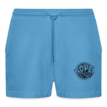 Nope Comic Font - Organic Relaxed Cropped Shorts Made in EU -  Sol Blue - Front