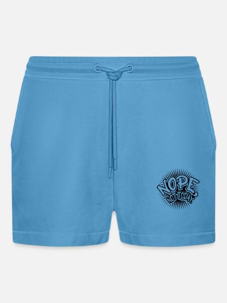 Nope Comic Font - Organic Relaxed Cropped Shorts Made in EU -  Sol Blue