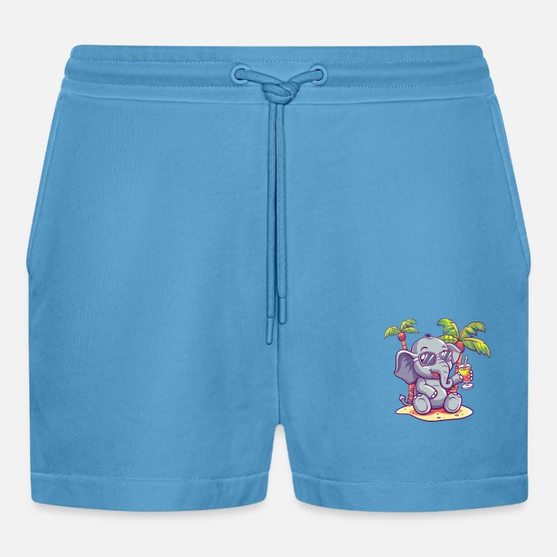 Elephant Summer Beach Comic - Organic Relaxed Cropped Shorts Made in EU -  Sol Blue