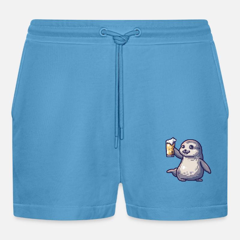 Robbe Tier Bier Pixel - Organic Relaxed Cropped Shorts Made in EU -  Sol Blue