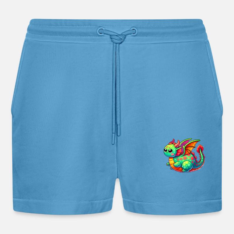 drache comic - Organic Relaxed Cropped Shorts Made in EU -  Sol Blue