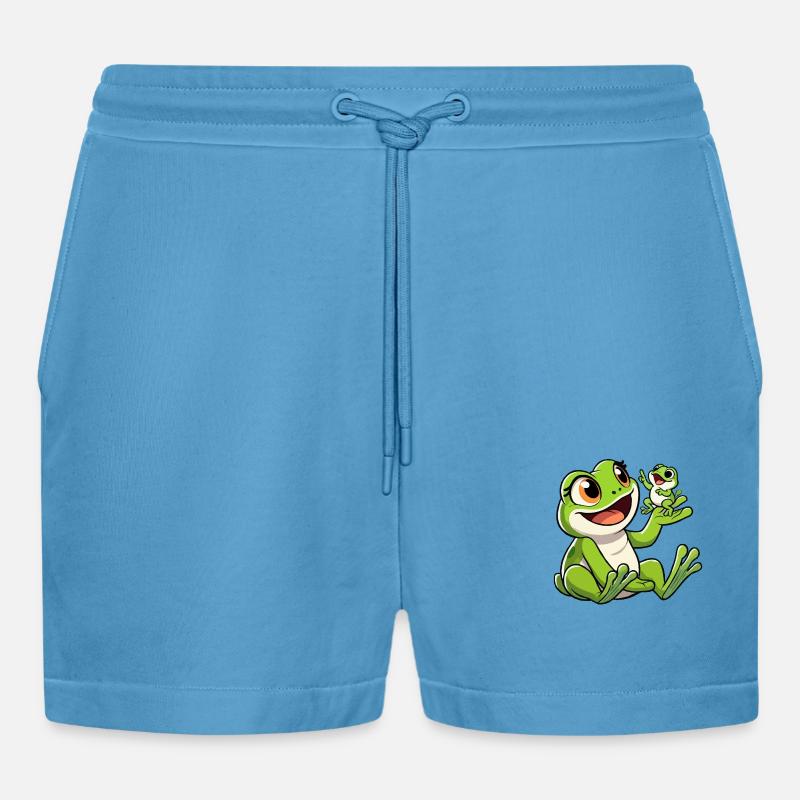 Froschmutter mit herumtollendem Kind - Organic Relaxed Cropped Shorts Made in EU -  Sol Blue