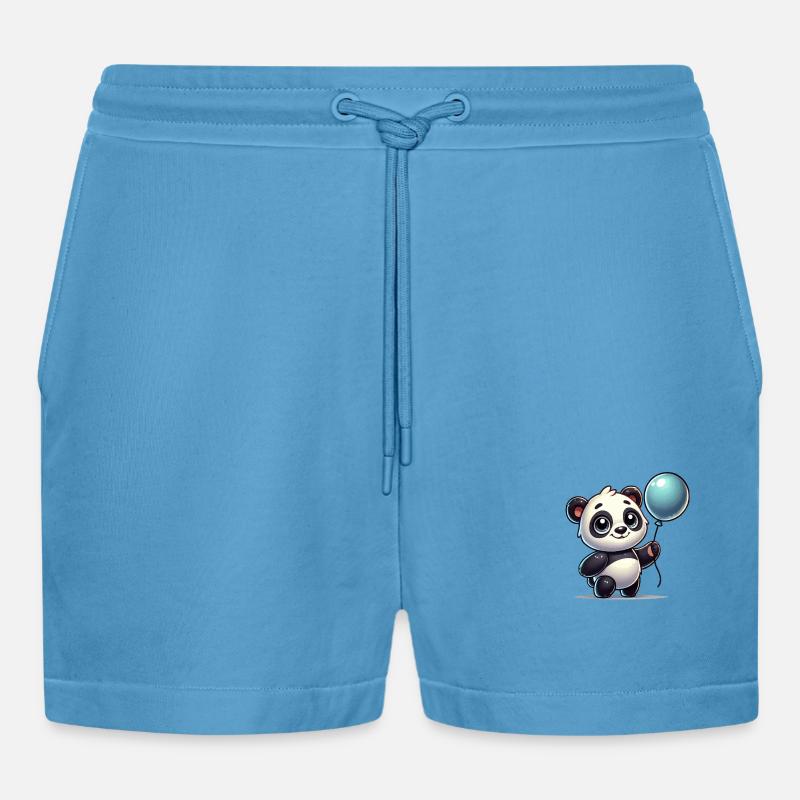Panda Comic Balloon - Organic Relaxed Cropped Shorts Made in EU -  Sol Blue