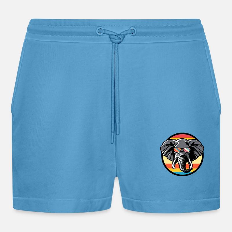 Elephant Comic Cool - Organic Relaxed Cropped Shorts Made in EU - Sol Blue