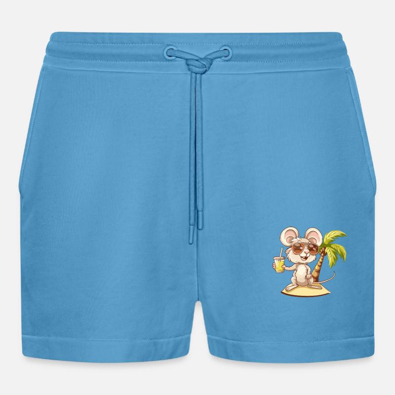 Maus Sommer Strand Comic - Organic Relaxed Cropped Shorts Made in EU -  Sol Blue