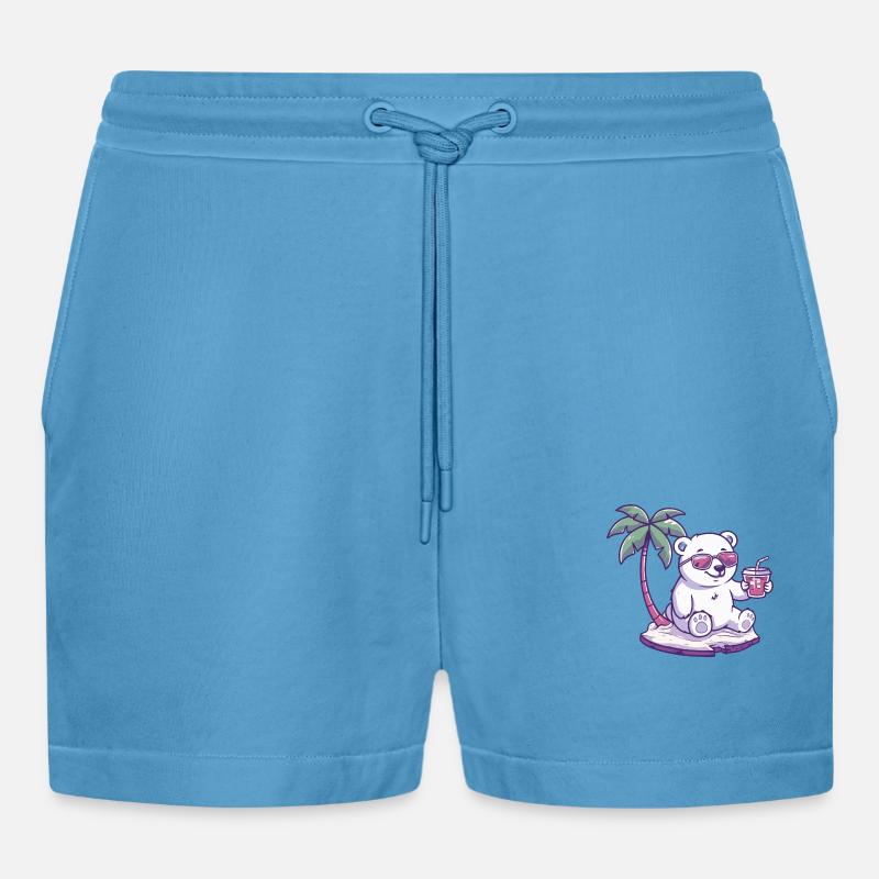 Polar Bear Summer Beach Comic - Organic Relaxed Cropped Shorts Made in EU -  Sol Blue