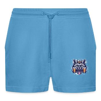 Wolf Beer Funny - Organic Relaxed Cropped Shorts Made in EU -  Sol Blue - Front