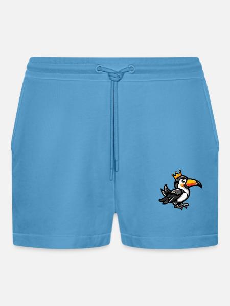 Toucan Bird Comic Crown - Organic Relaxed Cropped Shorts Made in EU - Sol Blue