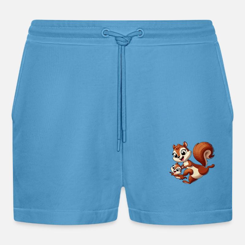 Eichhörnchen-Mutter und Kind beim Herumtollen - Organic Relaxed Cropped Shorts Made in EU -  Sol Blue