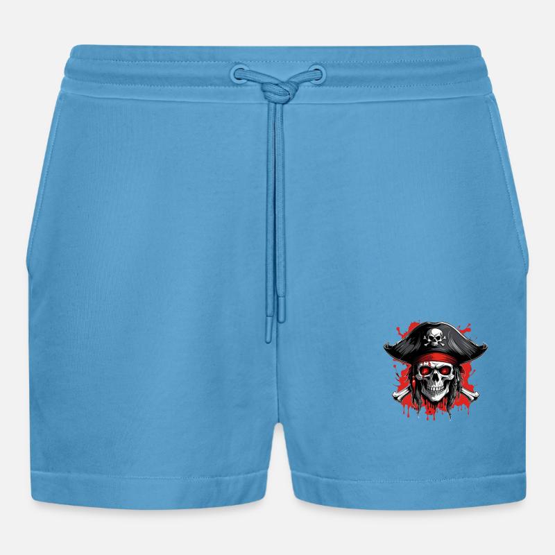 Piratenschädel mit Dreispitz und Blutspritzern - Organic Relaxed Cropped Shorts Made in EU -  Sol Blue