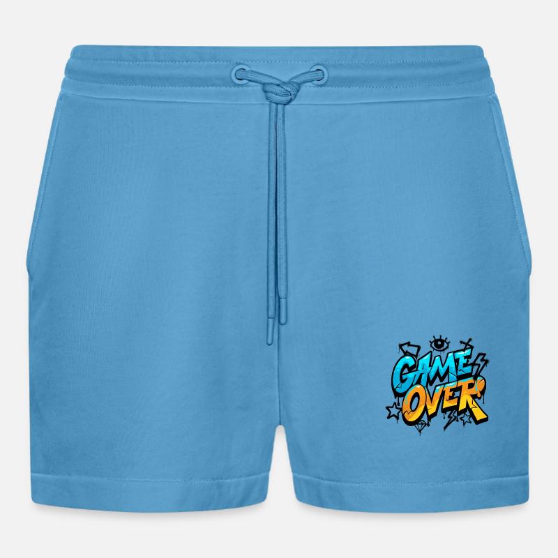 Game over - Organic Relaxed Cropped Shorts Made in EU -  Sol Blue