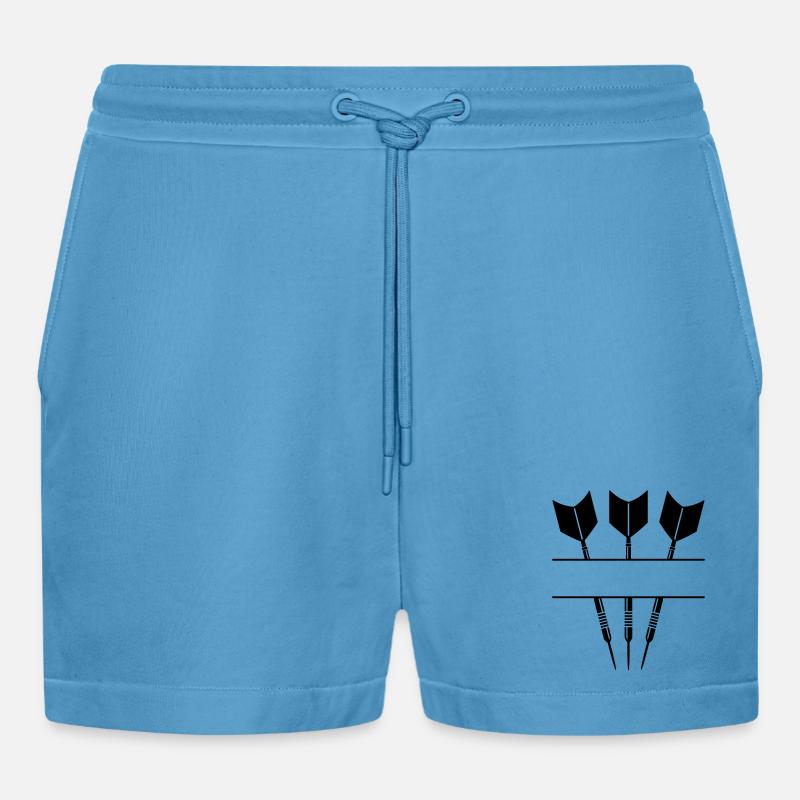 Drei Darts einfarbig mit Textzeile. - Organic Relaxed Cropped Shorts Made in EU -  Sol Blue