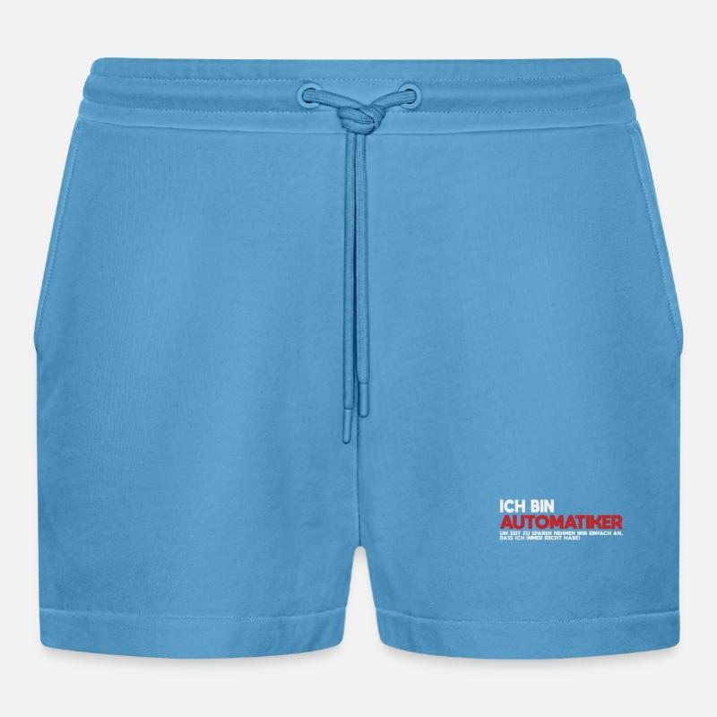 Ich bin Automatiker Tech-Statement - Organic Relaxed Cropped Shorts Made in EU -  Sol Blue