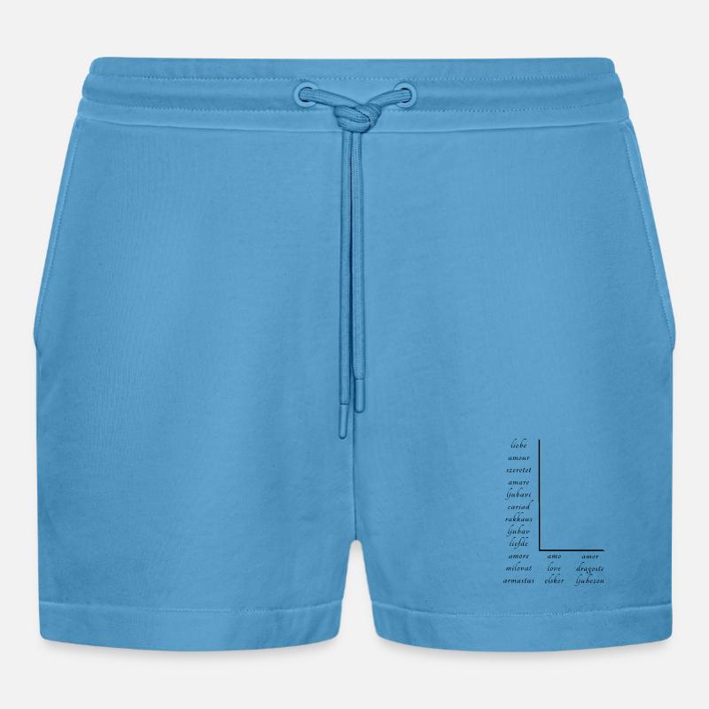 Love on many different languages - Organic Relaxed Cropped Shorts Made in EU -  Sol Blue