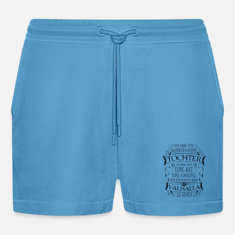 Vater Tochter Wikinger Spruch Valknut Valhalla - Organic Relaxed Cropped Shorts Made in EU - Sol Blue