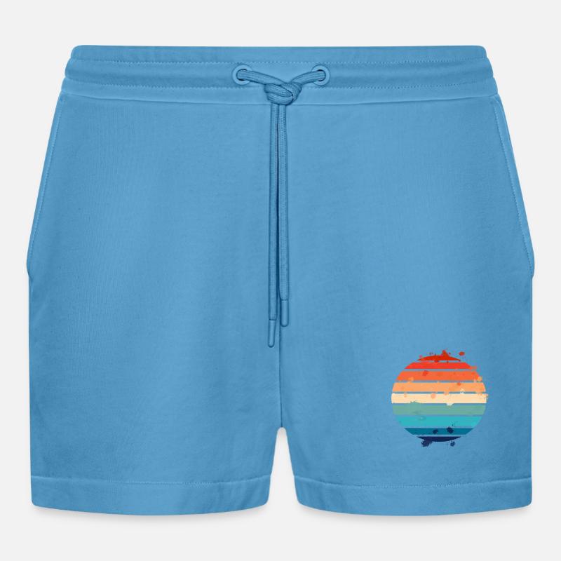 Splatter Retro Sunset - Organic Relaxed Cropped Shorts Made in EU - Sol Blue