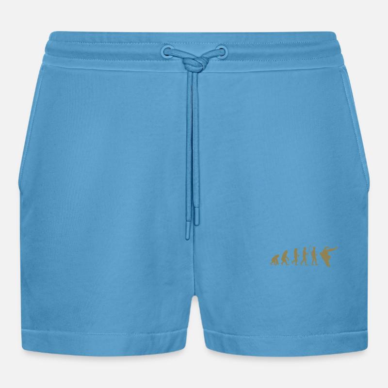 Snowboarder Evolution Gift Idea - Organic Relaxed Cropped Shorts Made in EU -  Sol Blue