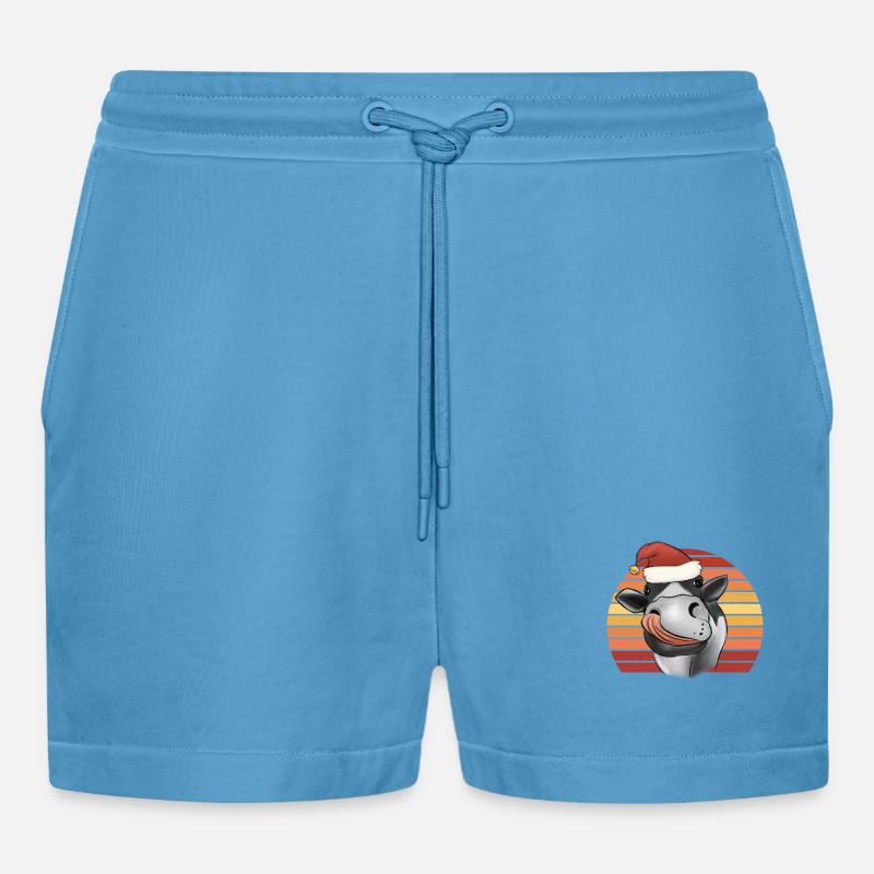 Weihnachtskuh Kuh mit Weihnachtsmütze Retro - Organic Relaxed Cropped Shorts Made in EU -  Sol Blue