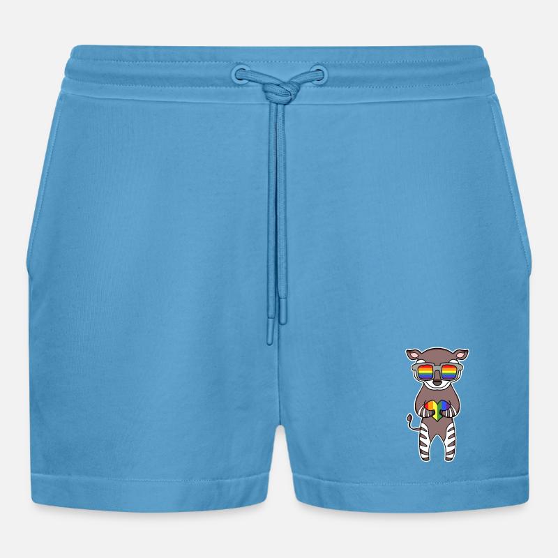 Rainbow - Okapi with glasses - Organic Relaxed Cropped Shorts Made in EU - Sol Blue