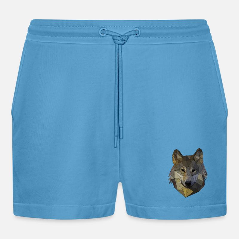 Polygon Wolf Triangular Mosaic Shapes Polyart - Organic Relaxed Cropped Shorts Made in EU -  Sol Blue