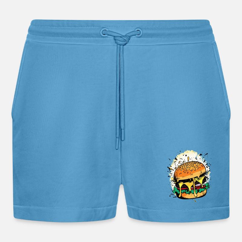 Cheeseburger Comic Burger - Organic Relaxed Cropped Shorts Made in EU -  Sol Blue